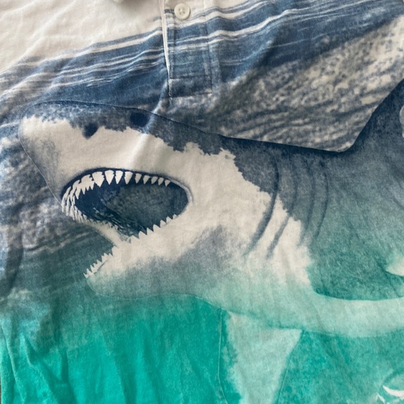 Big Boys Blue & Turquoise Shark Polo Short Sleeve Golf Shirt Top - Picture 3 of 7